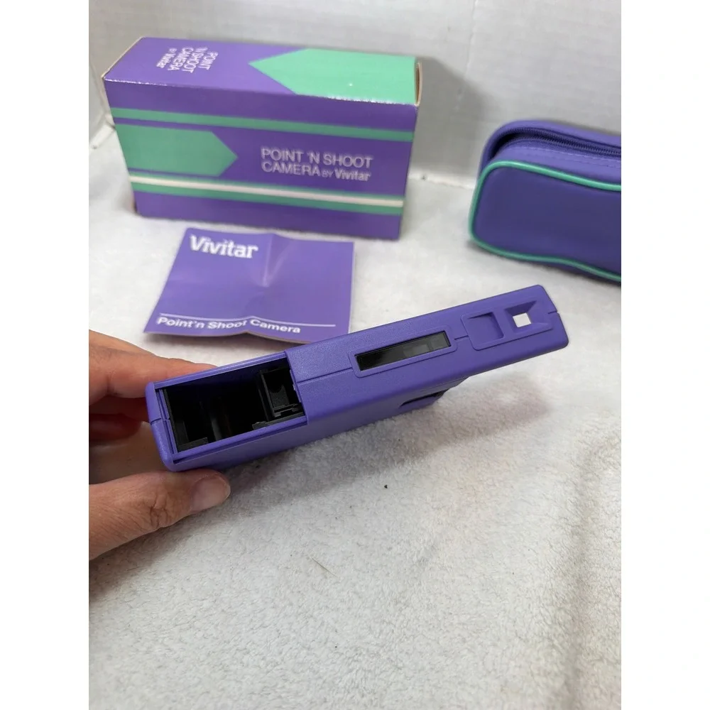 NIB Vintage Vivitar Point N Shoot Camera Purple 1987 Retro Avon 110 Film w Case